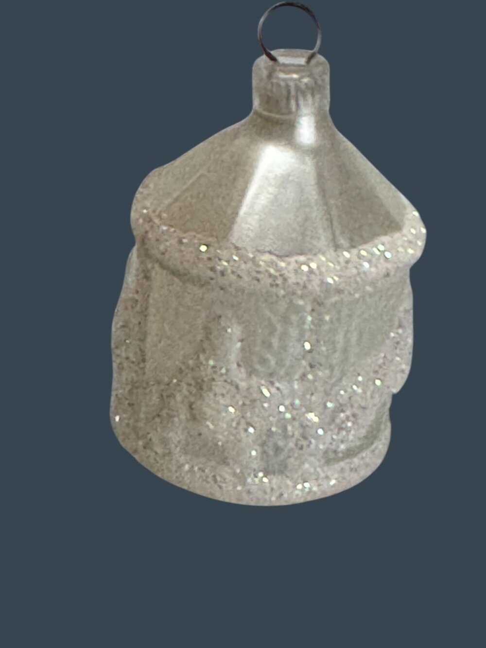 Vintage Germany White Glitter Lantern Cottage Glass Christmas Ornament 2 1/2" - Picture 2 of 7